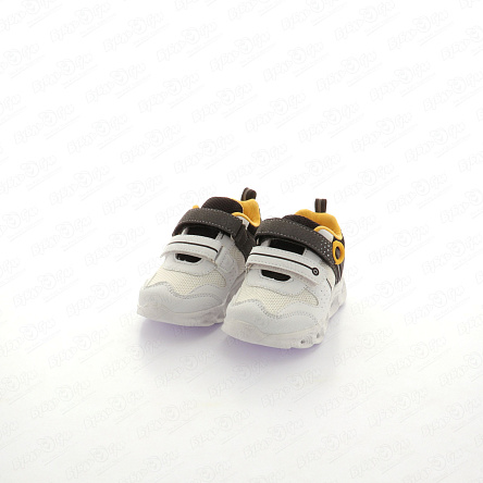 Кроссовки Pasito с сеткой с желтыми элементами подошва с огоньками бело-серые - фото 360