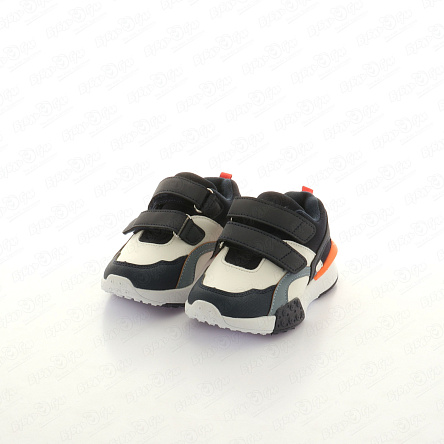 Кроссовки Pasito с бело-оранжевыми вставками с двойной липучкой синие - фото 360