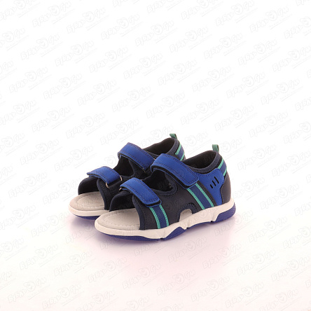 Сандалии Pasito с голубыими и зелеными полосками на липучках голубые - фото 360