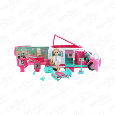 Набор игровой Кукла миниатюрная с фургоном скорой помощи