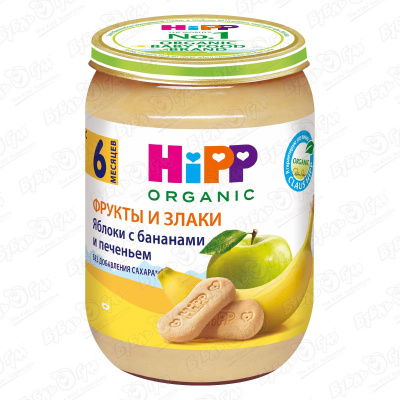 Пюре HiPP Organic яблоко-банан с печеньем 190г с 6мес