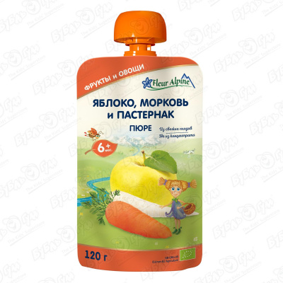 Пюре Fleur Alpine яблоко-морковь-пастернак 120г с 6мес