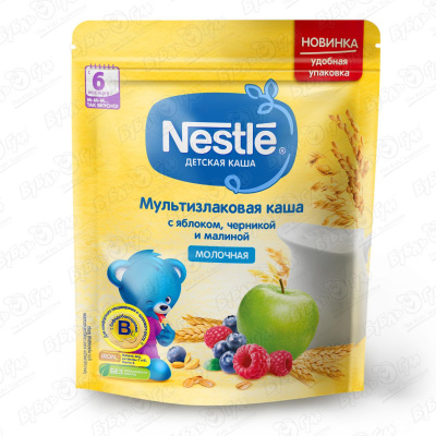 Каша Nestle молочная мультизлаковая яблоко-черника-малина 220г с 6 мес БМЗЖ