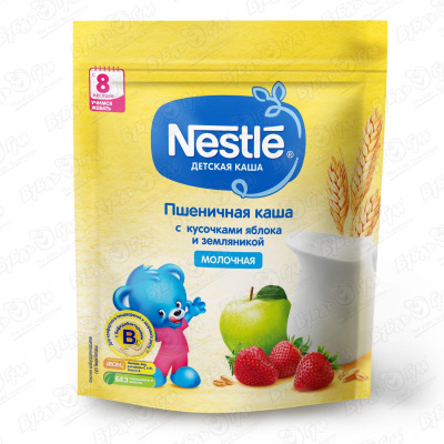 Каша Nestle молочная пшеничная яблоко-земляника 220г с 8мес БЗМЖ