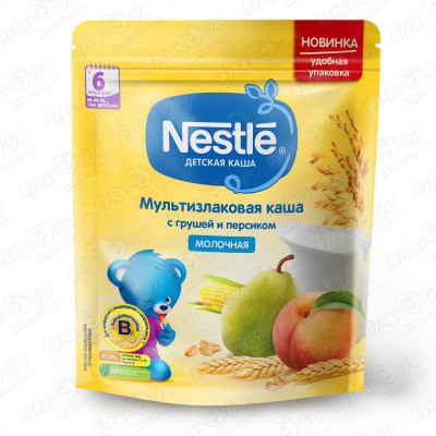 Каша Nestle молочная мультизлаковая с грушей и персиком 220г с 6 мес БМЗЖ