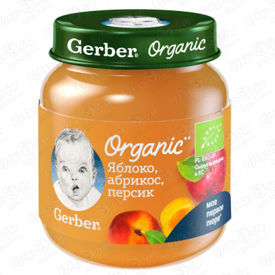 Пюре Gerber Organic яблоко персик абрикос 125г с 5мес