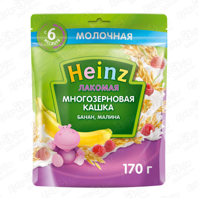 Каша Heinz Лакомая молочная многозерновая банан-малина 170г с 6мес БЗМЖ