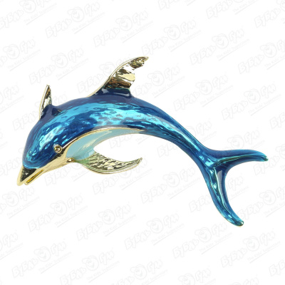 Брошь Дельфин голубой с золотом