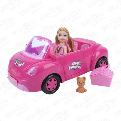 Набор игровой Кукла миниатюрная на розовой машине