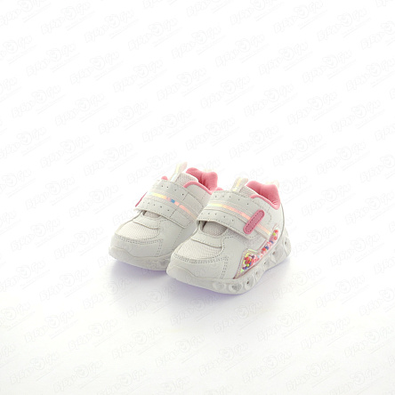 Кроссовки Pasito с широкой липучкой и деталями с бусинами подошва с огоньками белые - фото 360