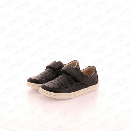 Туфли TIBURON школьные на липучке с перфорацией черные с белой подошвой  - фото 360