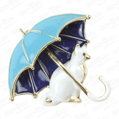 Брошь Lilly&Mia Кот с голубым зонтиком