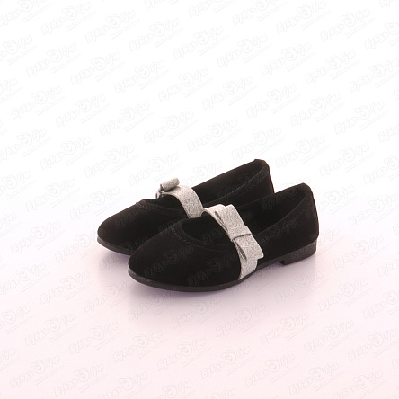 Туфли Pasito с серебристым блестящим бантом черные - фото 360