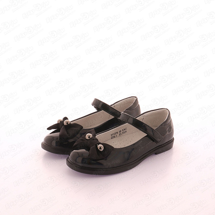 Туфли школьные Barbaris с бантиком и металлическим декором черные - фото 360