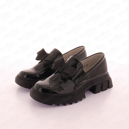 Туфли Barbaris лоферы с декором текстильный бант лаковые черные - фото 360