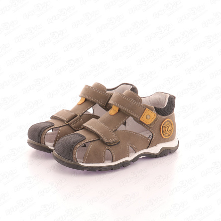 Сандалии Pasito на липучках с эмблемой коричневые - фото 360