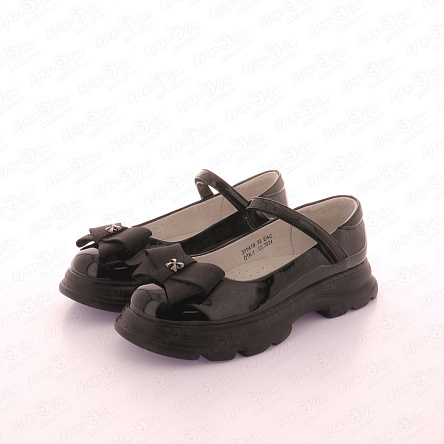 Туфли школьные Barbaris с декором бантик на фигурной подошве лаковые черные - фото 360