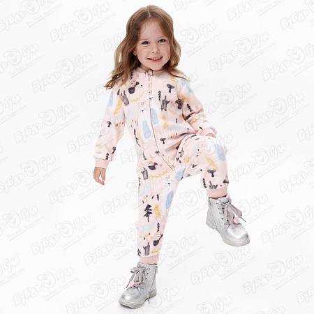 Комбинезон Lanson Kids текстильный на молнии с рисунком лесные приключения розовый
