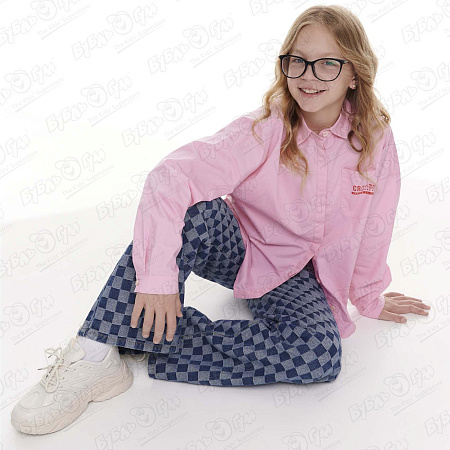 Брюки Lanson Kids джинсовые с принтом клетка голубые