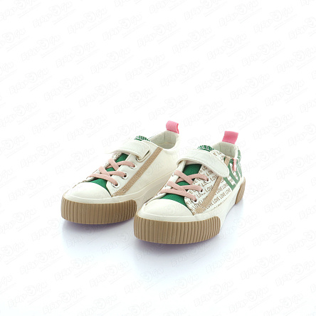 Кеды Barbaris на липучке и шнуровке принт love с зелеными вставками бело-бежевые - фото 360