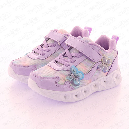 Кроссовки Pasito на липучке с огоньками с декоративными бабочками нежно-сиреневые - фото 360