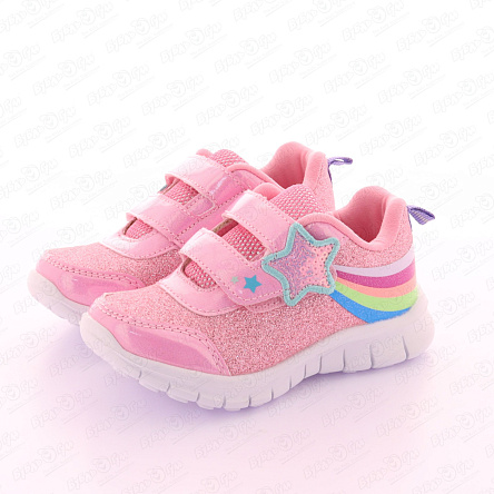 Кроссовки Pasito на липучке с декоративной звездой и радугой розовые  - фото 360