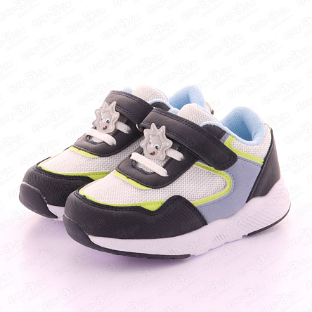 Кроссовки Pasito на липучке с нашивкой динозаврика с цветными вставками белые - фото 360