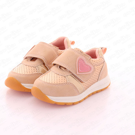 Кроссовки Pasito на липучке с золотистыми элементами и сердечком бежево-золотые - фото 360