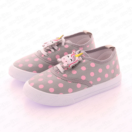 Кеды Pasito с декоративным единорогом в горошек серые - фото 360