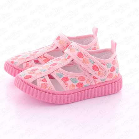 Сандалии Pasito на липучке закрытые с ягодным принтом розовые  - фото 360 Сандалии Pasito на липучке закрытые с ягодным принтом розовые  - фото 360