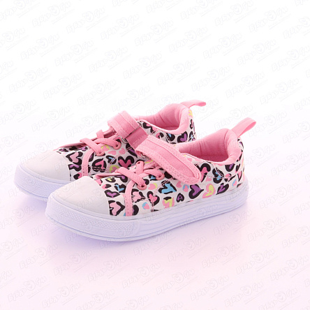 Кеды Pasito на липучке со шнуровкой принт сердечки розовые - фото 360