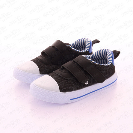 Кеды Pasito на липучке с синей вставкой текстиль черные - фото 360