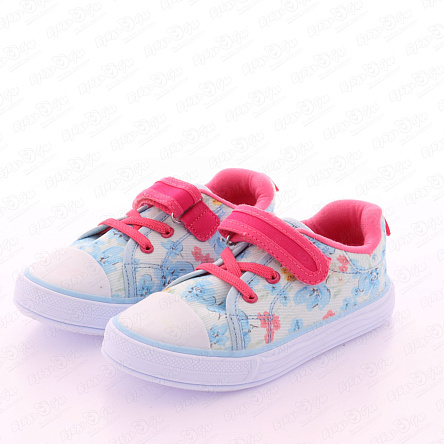 Кеды Pasito принт цветы с розовыми элементами на липучке голубые - фото 360