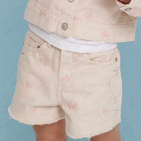 Шорты Lanson Kids джинсовые с нежным принтом бежевые