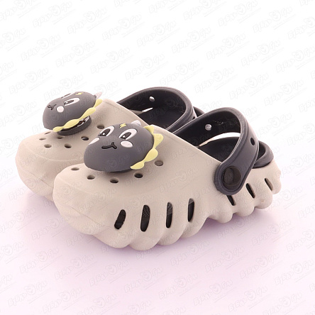 Шлепанцы Pasito пляжные с декоративными динозавриками серые - фото 360