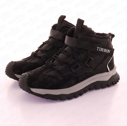 Ботинки Tiburon утепленные на липучке и эластичной шнуровке черные - фото 360