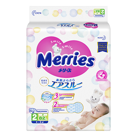 Подгузники Merries S 4-8кг 82шт