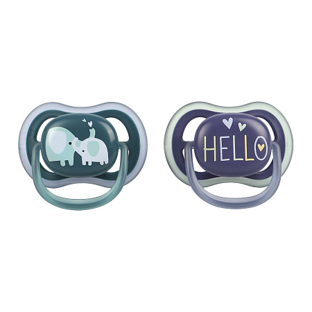 Пустышка Avent Ultra Air силиконовая Hello с 18мес 2шт