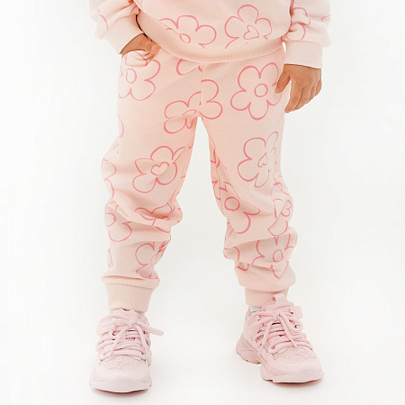 Брюки Lanson Kids утепленные хлопковые с цветочным принтом розовые