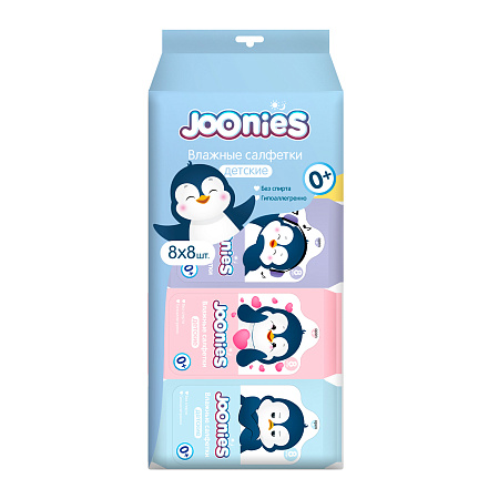 Салфетки влажные Joonies мини 8х8шт с 0мес
