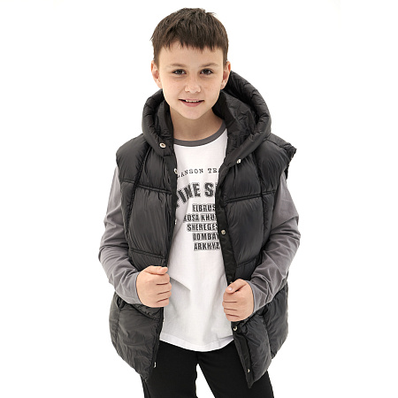 Жилет Lanson kids демисезонный на кнопках с капюшоном черный