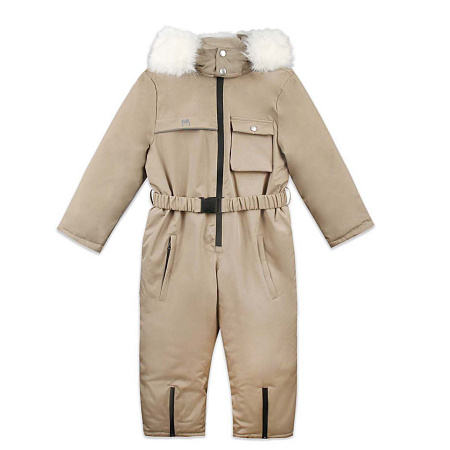 Комбинезон Lanson Kids зимний с поясом меховая опушка бежевый