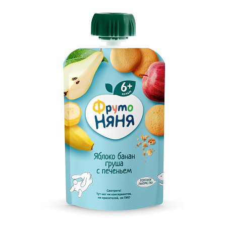 Пюре ФрутоНяня яблоко-банан-груша с печеньем 90г с 6мес