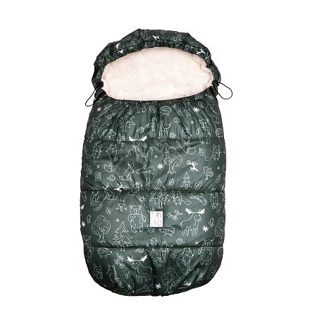 Конверт прогулочный в коляску Зверушки меховой зеленый