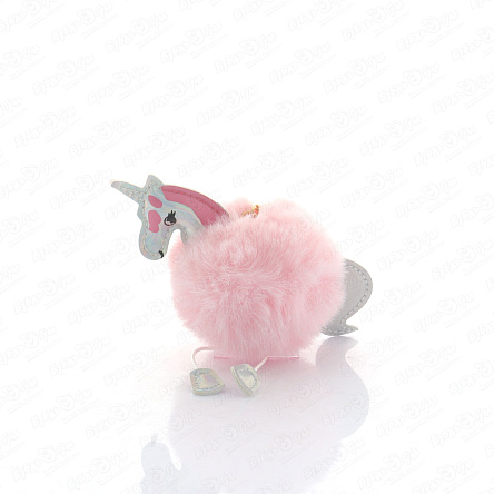 Брелок Единорог с мехом  розовый - фото 360