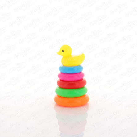 Пирамидка разноцветная с уточкой 5колец  - фото 360