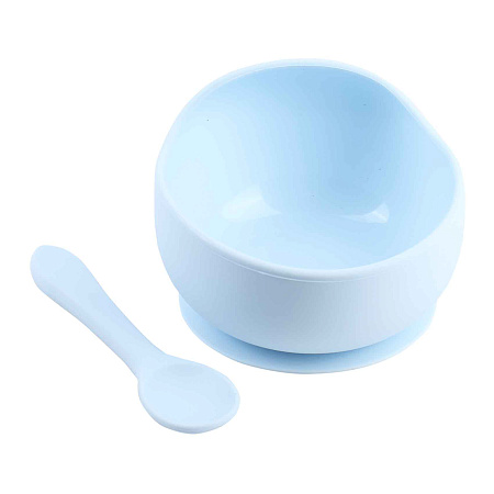 Набор посуды тарелка на присоске и ложка голубая с 4мес