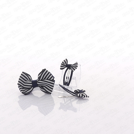 Набор из двух заколок и резинки с бантом синий в полоску  - фото 360