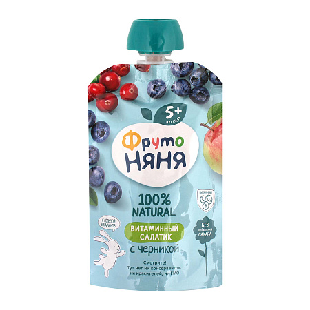 Пюре ФрутоНяня Витаминный салатик с черникой 90г с 5мес