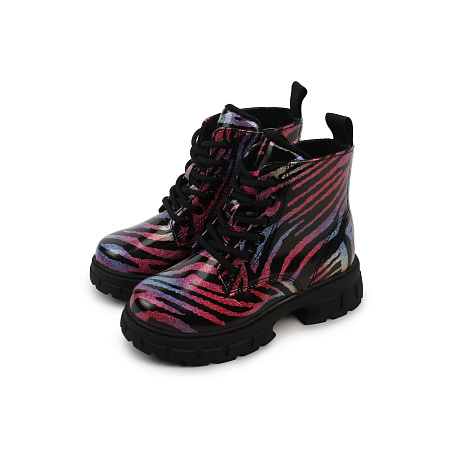 Ботинки Pasito утепленные на шнурках и молнии с эффектным зебровым принтом разноцветные